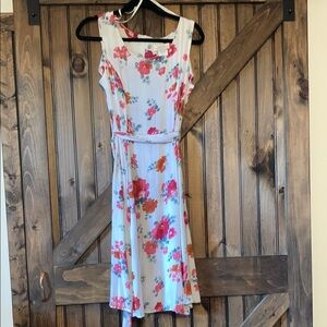 Floral Sleeveless Dress -Cream with Red and Pink Flowers. Never worn